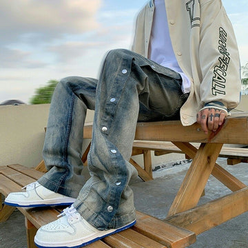 Aidase New Winter Loose Straight Jeans Men Fashion Double Side Button Streetwear Casual Hip Hop Trousers Wide Leg Vintage Blue Pants aidase-shop